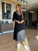 Kadın Uzun Kollu V Yakalı Midi Modal Elbise thumbnail 3