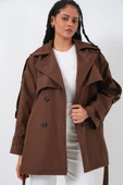 Kuşaklı Kısa Trençkot 5974 - Kahverengi thumbnail 3