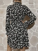 Kadın Uzun Kollu Balıkçı Yaka çiçek Baskılı Helen Kumaş Elbise thumbnail 3