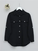 Cepleri Kapaklı Fitilli Ve Düğmeli Gömlek  -Siyah thumbnail 1