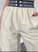 Beli Bantlı Paçası Lastikli Pantolon -Bej thumbnail 3