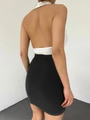 Önü Büzgülü Çift Kat Sandy Mini Etek -Siyah thumbnail 2