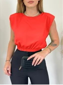 Omuzları Vatkalı Beli Lastikli  Bluz -Turuncu thumbnail 1