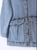 Yaka Ve Ceplerinde Taş İşlemel Kot Ceket -Buz Mavi thumbnail 3