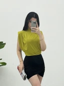 Sıfır Kol Vatkalı Sandy Bluz -Yağ Yeşili thumbnail 2