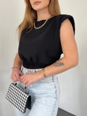 Omuzları Vatkalı Beli Lastikli  Bluz -Siyah thumbnail 2