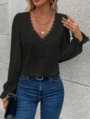 Kadın Uzun Kollu V Yakalı önden Düğmeli Bluz thumbnail 2