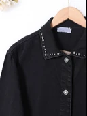 Yaka Ve Ceplerinde Taş İşlemel Kot Ceket -Siyah thumbnail 3