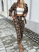 Kadın Uzun Kollu önü Açık Desenli Iki Iplik Ceket Ve Pantolon Ikili Takım thumbnail 7