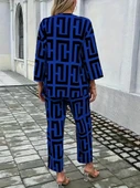 Kadın Uzun Kollu önü Açık Desenli Iki Iplik Ceket Ve Pantolon Ikili Takım thumbnail 4