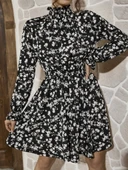 Kadın Uzun Kollu Balıkçı Yaka çiçek Baskılı Helen Kumaş Elbise thumbnail 2