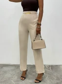 Beli Lastikli Cepli Metal Detaylı Pantolon -Bej thumbnail 1