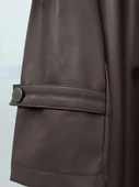 Kemerli Yan Cepli Deri Trenckot -Kahve thumbnail 3