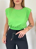 Omuzları Vatkalı Beli Lastikli  Bluz -A.Yeşil thumbnail 2