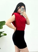 Sıfır Kol Vatkalı Sandy Bluz -Kırmızı thumbnail 2