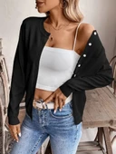 Kadın Uzun Kollu önden Düğmeli Triko Ceket thumbnail 4