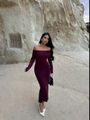 Kadın Uzun Kollu Madonna Yaka Midi Boy Elbise thumbnail 1