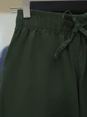 Bağcık Detaylı Bol Paça Beli Lastikli Keten Pantolon -Haki thumbnail 2