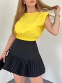 Omuzları Vatkalı Beli Lastikli  Bluz -Sarı thumbnail 1
