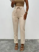 Kemerli Bilek Pantolon     -Bej thumbnail 1