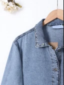 Yaka Ve Ceplerinde Taş İşlemel Kot Ceket -Buz Mavi thumbnail 2