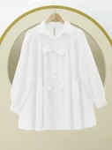 Önü Fiyonk Detaylı Parçalı Gömlek -Beyaz thumbnail 1