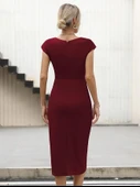 Kadın Yarım Ay Kollu Bisiklet Yaka Yandan Drapeli Ithal Krep Elbise thumbnail 3