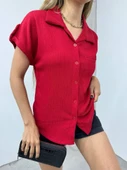 Duble Kol Tek Cepli Bürümcük Gömlek  -Bordo thumbnail 2