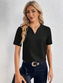 Kadın Kısa Kollu V Yakalı Ithal Krep Elbise thumbnail 4