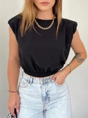 Omuzları Vatkalı Beli Lastikli  Bluz -Siyah thumbnail 1