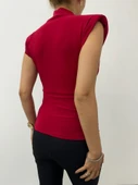 Sıfır Kol Vatkalı Kruvaze Model Sandy Bluz -Bordo thumbnail 7