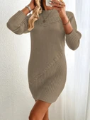 Kadın Uzun Kollu Yuvarlak Yaka Mini Triko Elbise thumbnail 3