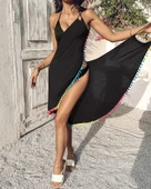 Kadın Askılı Derin V Yakalı çapraz Geçmeli Ponponlu Bürümcük Pareo thumbnail 1