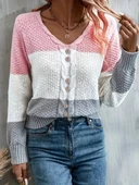 Kadın Uzun Kollu V Yakalı önden Düğmeli çok Renkli Bluz thumbnail 4