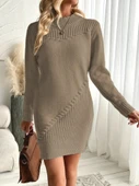 Kadın Uzun Kollu Yuvarlak Yaka Mini Triko Elbise thumbnail 1