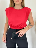 Omuzları Vatkalı Beli Lastikli  Bluz -Kırmızı thumbnail 1