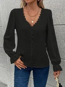 Kadın Uzun Kollu V Yakalı önden Düğmeli Bluz thumbnail 3