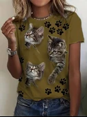Kadın Kısa Kollu Kedi Ve Pati Baskılı Süprem T-shirt thumbnail 2