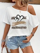 Kadın Tek Omuzu Açık Ip Askılı Baskılı Viskon Bluz thumbnail 2