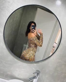 Kadın Madonna Mendil Yaka Leopar Desen Mini Elbise thumbnail 6