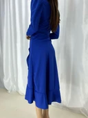 Krep Kumaş Midi Boy Kuşaklı Uzunkol Elbise thumbnail 7