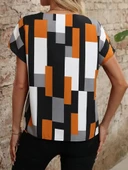 Kadın Kısa Kollu V Yakalı Yarasa Kollu Atlas Bluz thumbnail 2