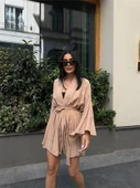 JAKARLI KİMONO - ŞORT TAKIM - Bej thumbnail 4