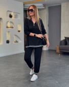 Kadın Uzun Kollu Ribana Ve Fermuar Detay Bluz Ve Yüksel Bel Pantolon 2li Takım thumbnail 3