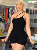 Kadın Asimetrik Askılı Mini Kaşkorse Bodycon Tulum thumbnail 3