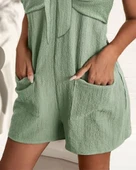 Kadın Kolsuz Askı Aksesuarlı önü Bağlama Detay Salopet şort Tulum thumbnail 5