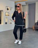 Kadın Uzun Kollu Ribana Ve Fermuar Detay Bluz Ve Yüksel Bel Pantolon 2li Takım thumbnail 2