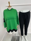 Kadın Yeşil Kapşonlu Etek Ucu Detay Arma Ters Dikiş Gorunumlu Ikili Takım thumbnail 6