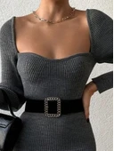 Kadın Uzun Kollu Yırtmaç Detay Triko Elbise thumbnail 3