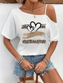 Kadın Tek Omuzu Açık Ip Askılı Baskılı Viskon Bluz thumbnail 1